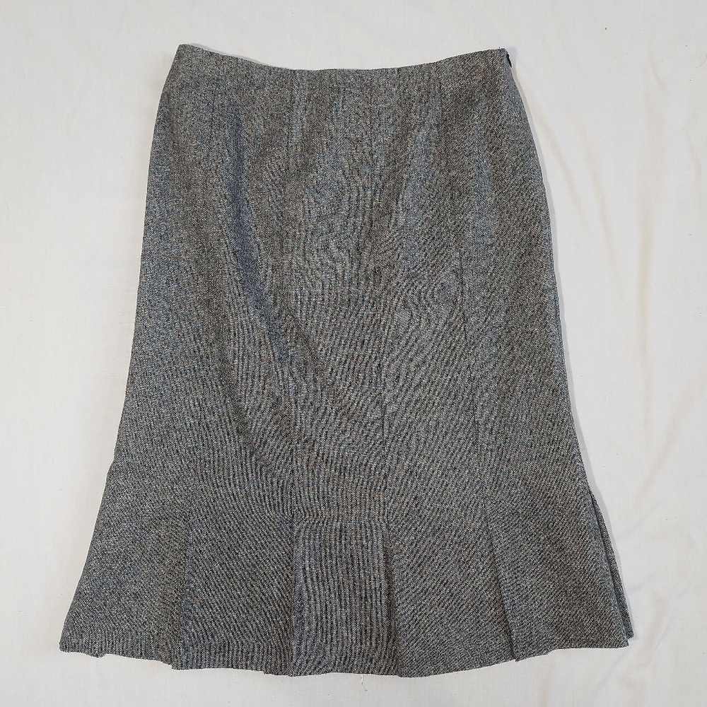 Vintage Pierre Cardin Femme Gray Salt Pepper Wool Blend Pleated Hem Skirt, 6